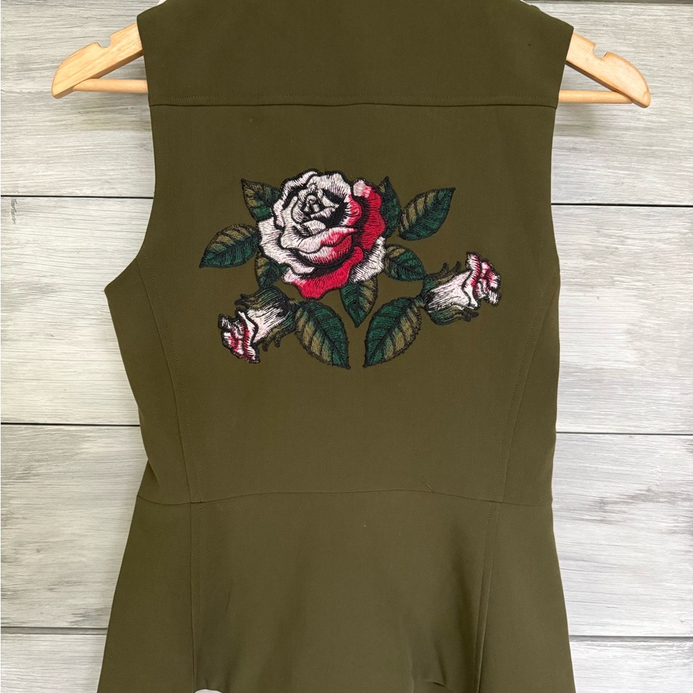 XOXO Khaki Green Vest with White Accents flower embroidered on the back - Picture 9 of 10